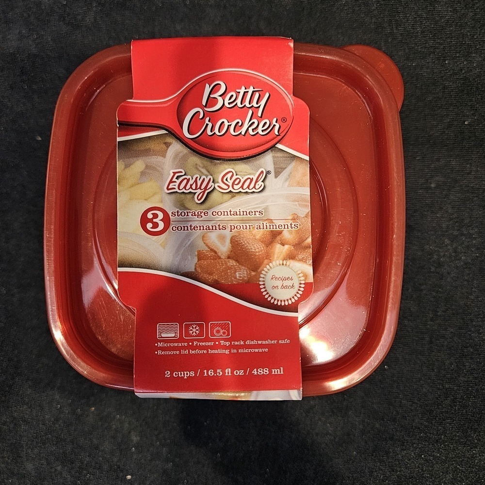 Betty Crocker 3 Pack Storage Containers Easy Seal 2 Cups 16.5 fl oz 488 ml‎ NEW